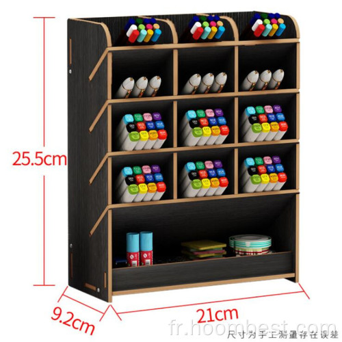 Rangement de papeterie de bureau en bois avec 9 compartiments